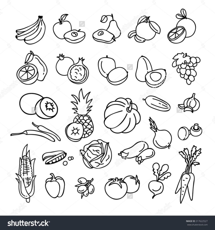 Овощи и фрукты раскраски