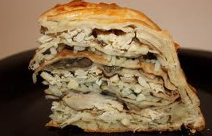 Курник с блинами курицей и грибами