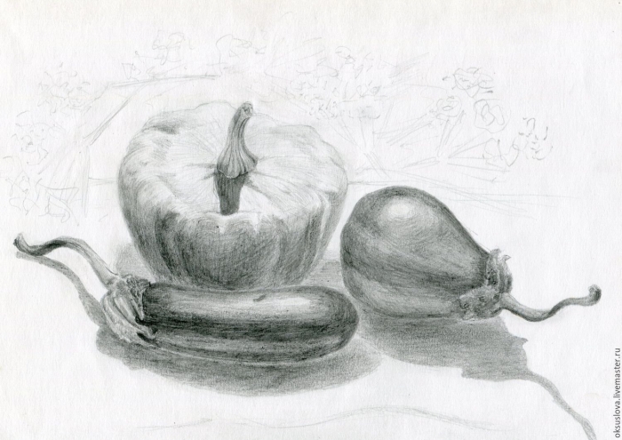 Натюрморт с овощами карандашом