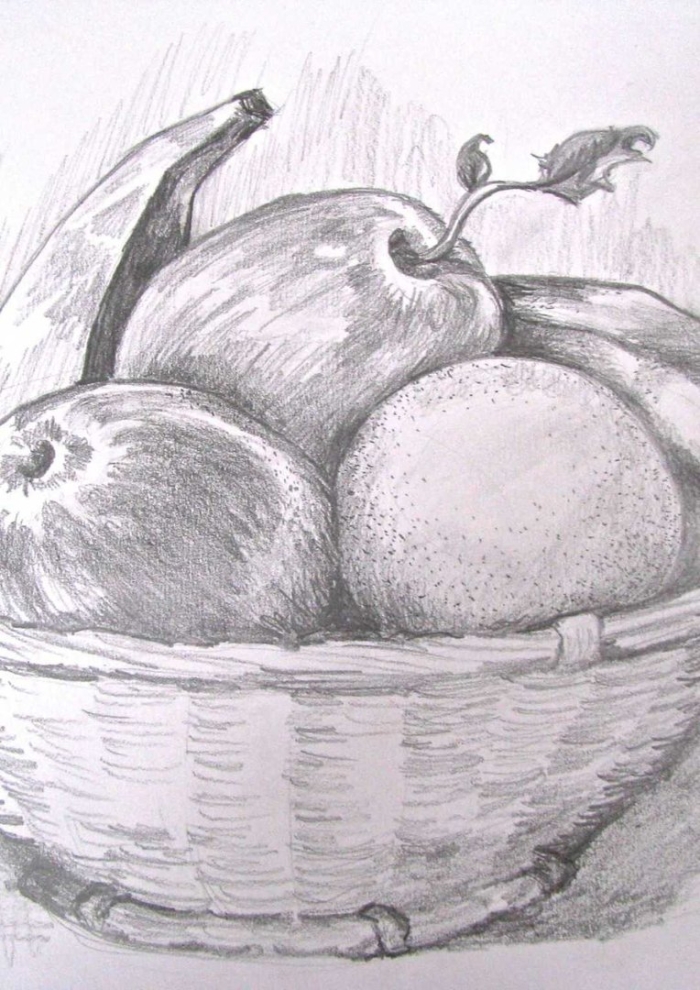 Рисунок карандашом натюрморт фрукты