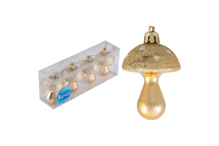 Набор елочных украшений  грибочки (4шт) цвет красный 007452