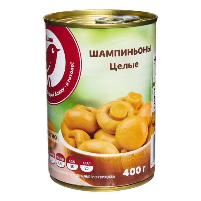 Шампиньоны ашан красная птица целые 400 г