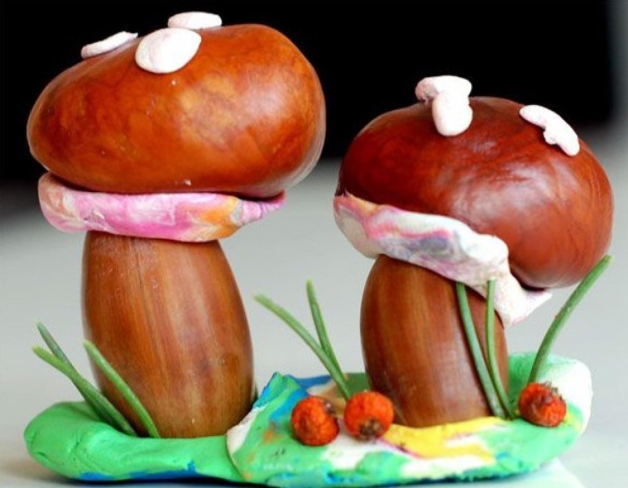 Поделки из каштана и пластилина для детей на тему осень