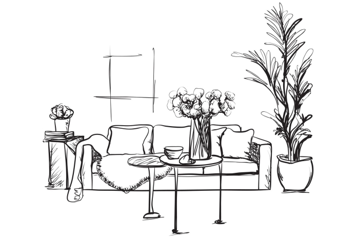 Интерьер рисунок карандашом