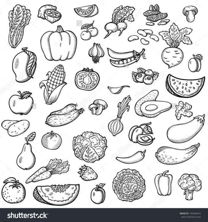 Фрукты и овощи раскраска