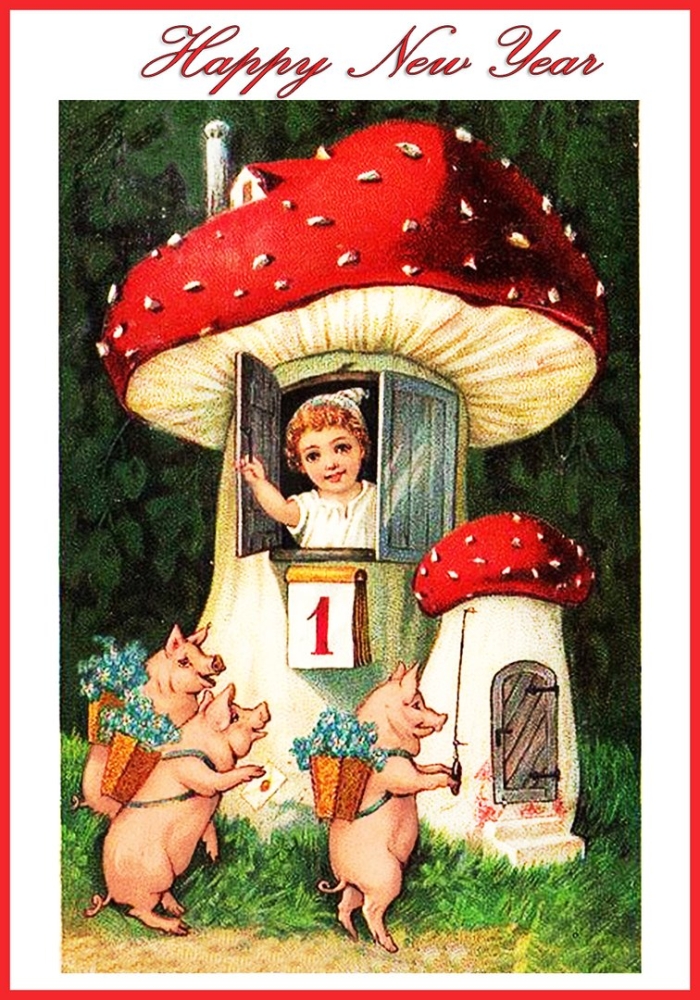 Рождественские открытки с мухоморами