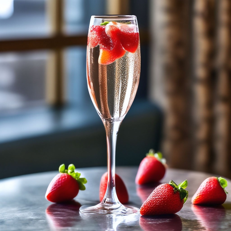 Бокал шампанского с клубникой