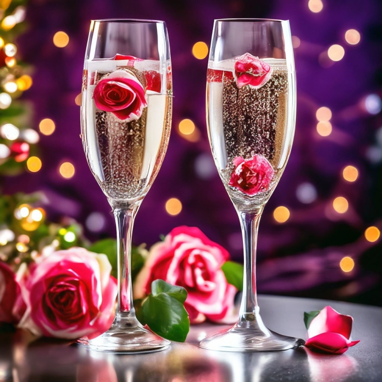Открытки с шампанским и бокалами