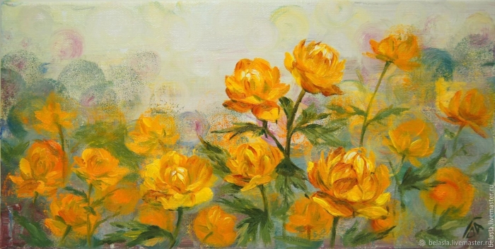 Купальницы акварель