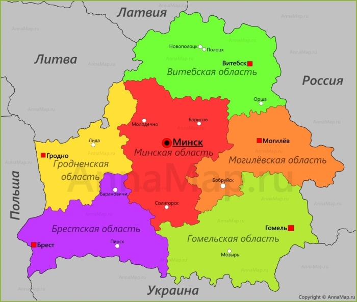 Карта беларуси области