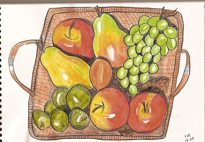 Натюрморт с фруктами карандашом