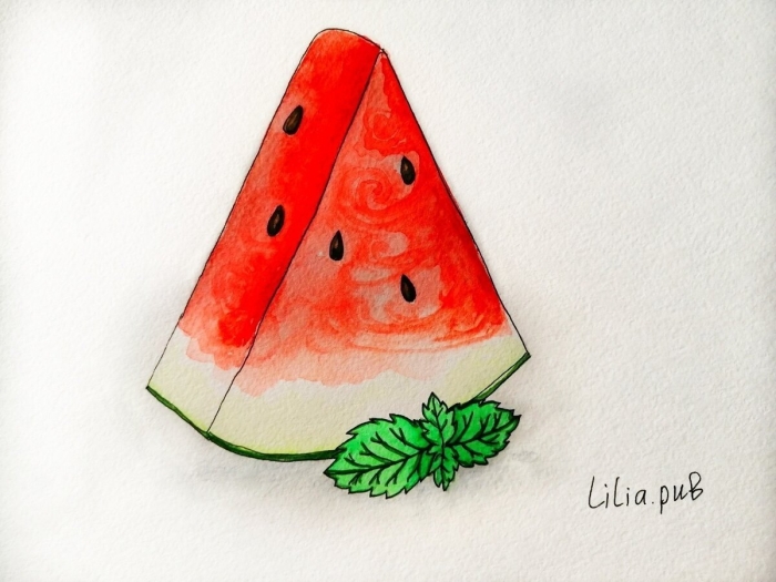 Долька арбуза акварелью