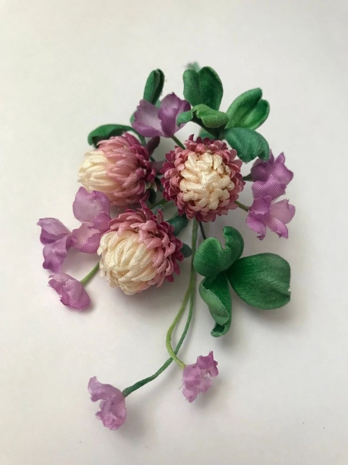 Мк брошь клевер из шелка