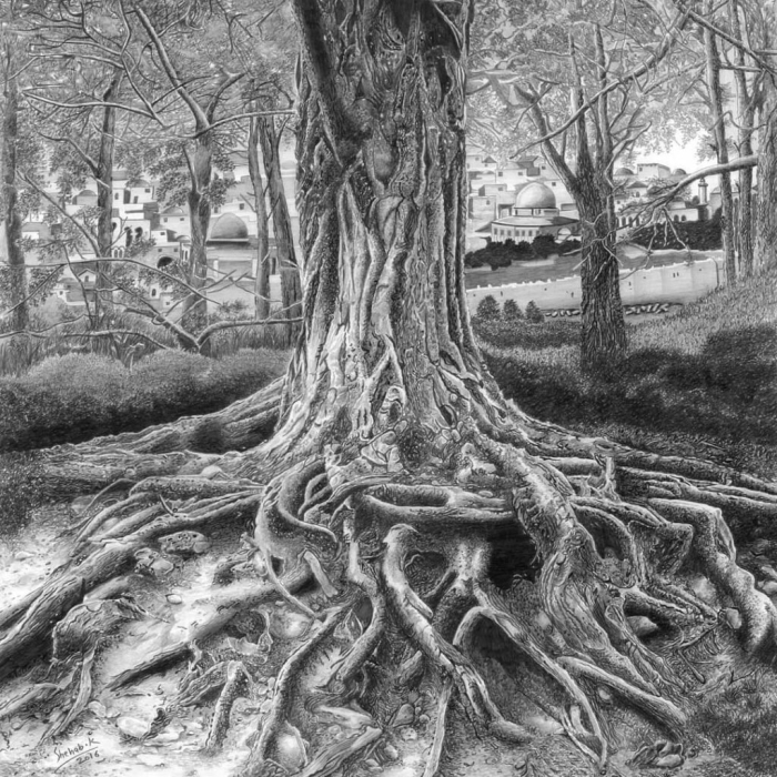 Дерево с корнями рисунок карандашом