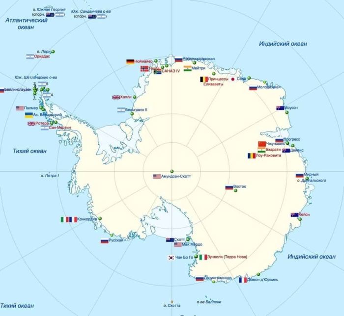 Антарктида станции на карте
