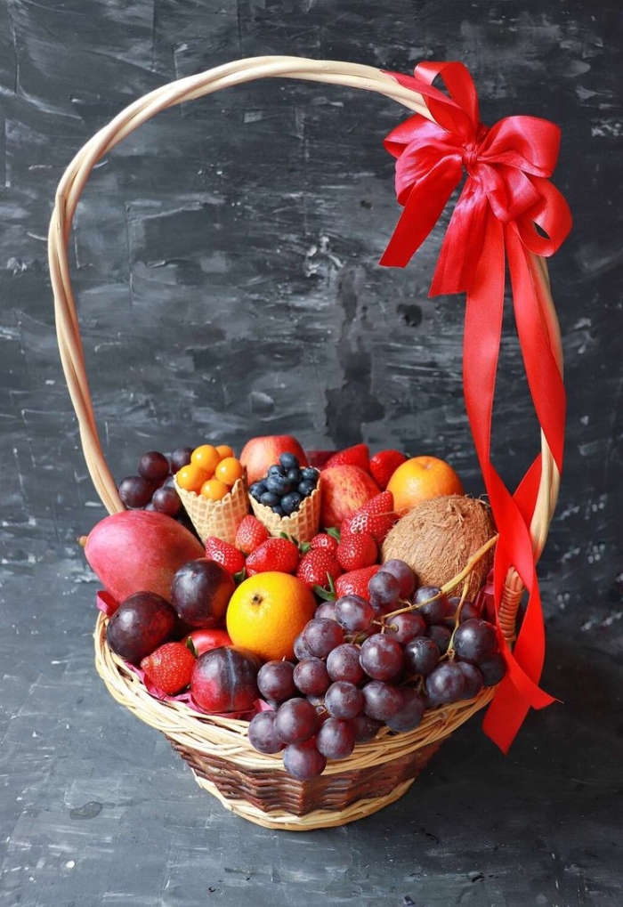 Оформление корзины с фруктами