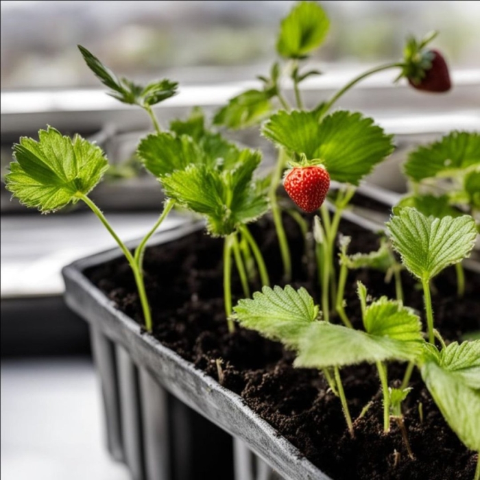 Земляника ремонтантная на подоконнике
