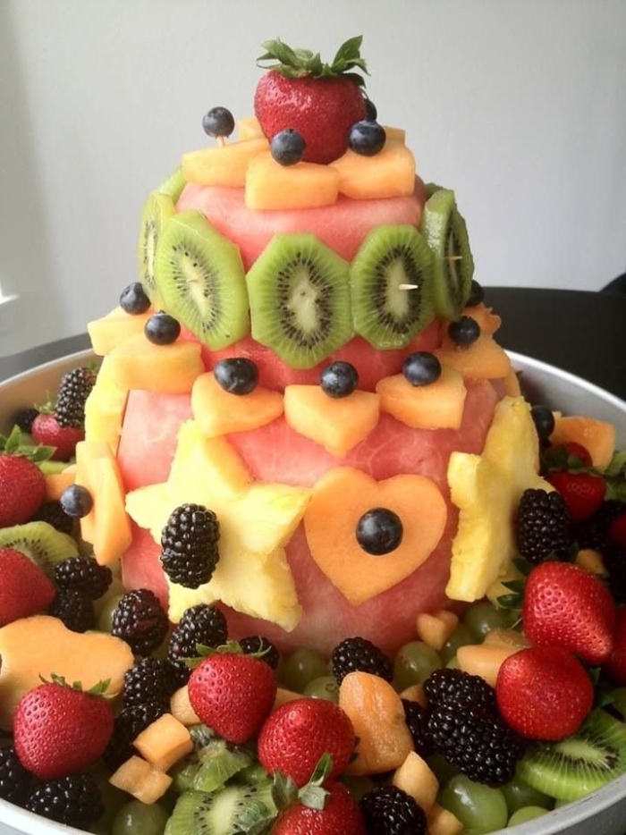 Красивый торт из фруктов