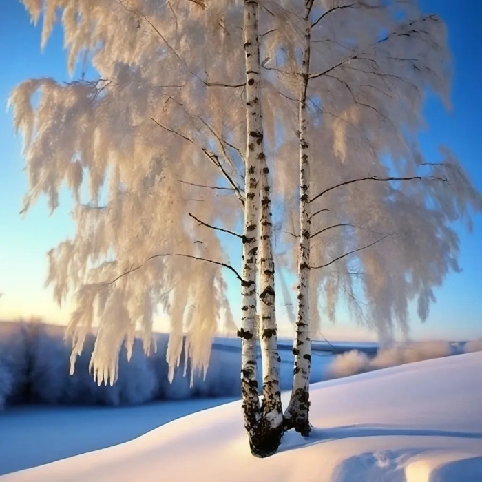 Белая береза под моим окном принакрылась снегом точно серебром