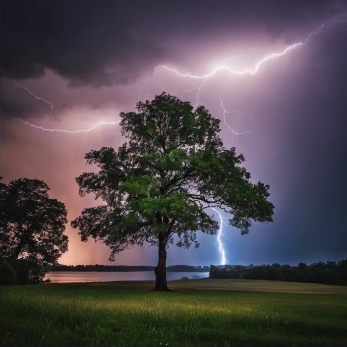 Молния попала в дерево