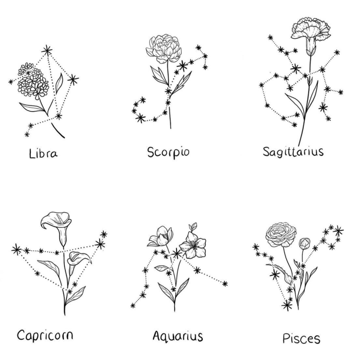 Тату созвездие с цветами